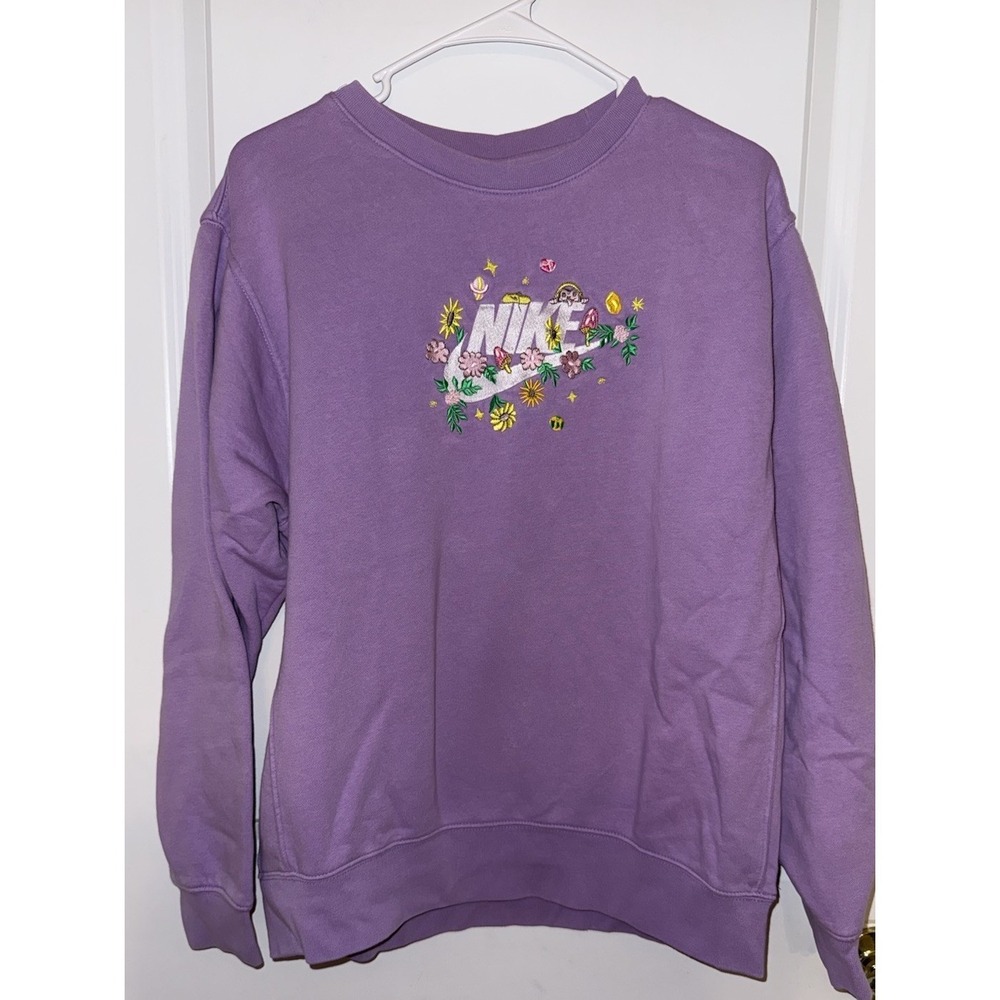 Nike Floral Psychedelic Fleece Pullover Lilac Purple Womens Size Medium